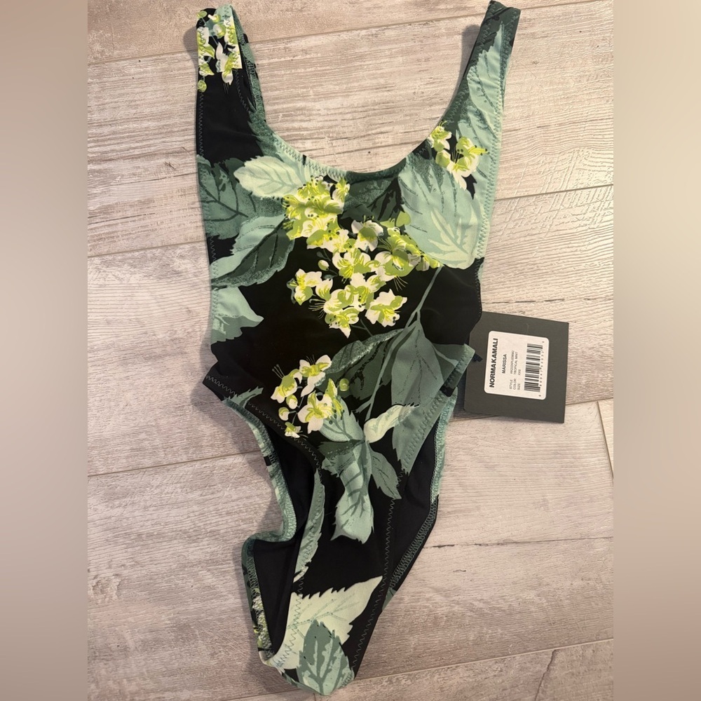 Norma Kamali Black One-Piece Swimsuit in Tropical Mint Size XXS NWT